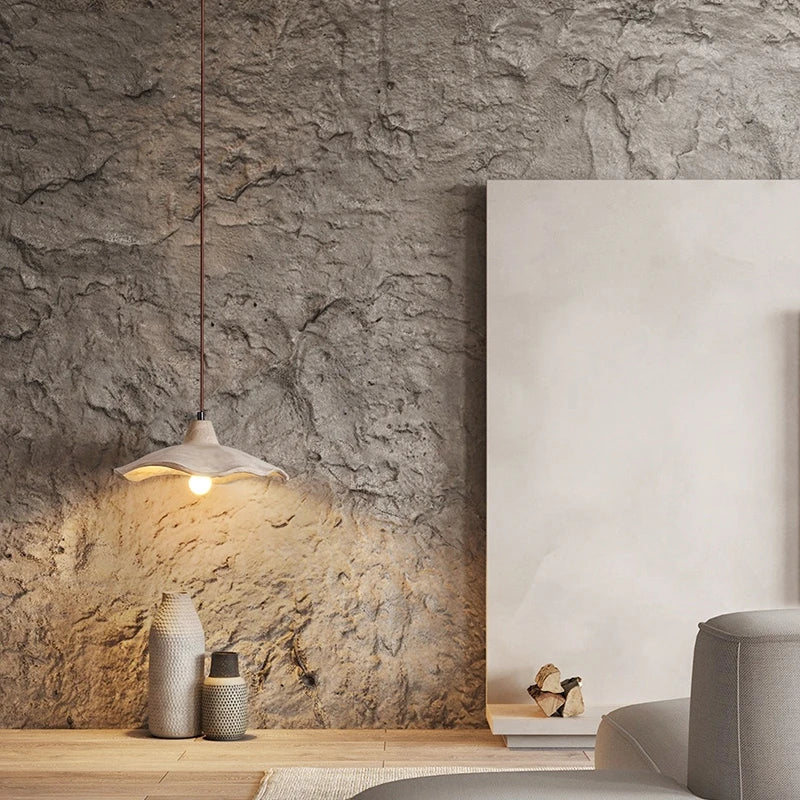 Japanese Wabi-Sabi Cream Wood Pendant Light