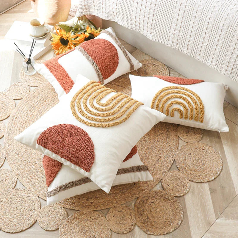 DecorBites™ Gematric Tufted Burnt Orange Half Circle Cushion Cover for Living Room