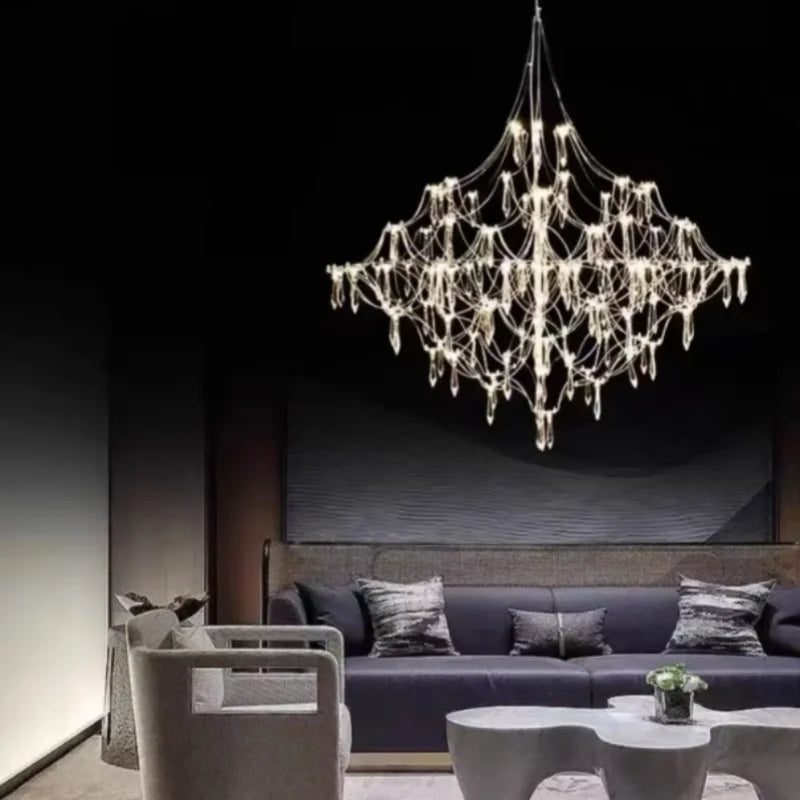 Italian Minimalist Crystal Pendant Light in Silver or Gold