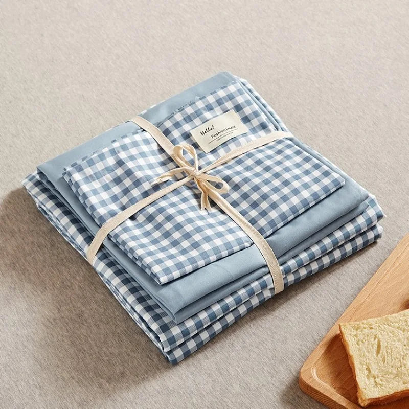 طقم مفروشات سرير قطني بطبعة شبكية يابانية من DecorBites™ مقاس كوين/كينغ لنوم مريح