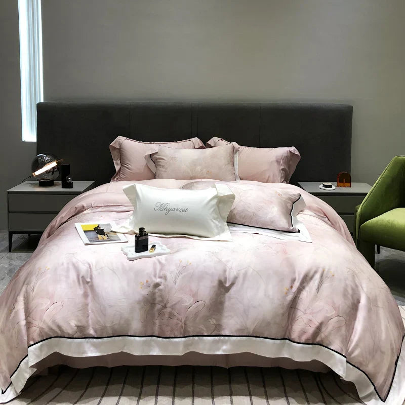DecorBites™ Eucalyptus Lyocell Flowers Duvet Set with Sheet & Pillowcases