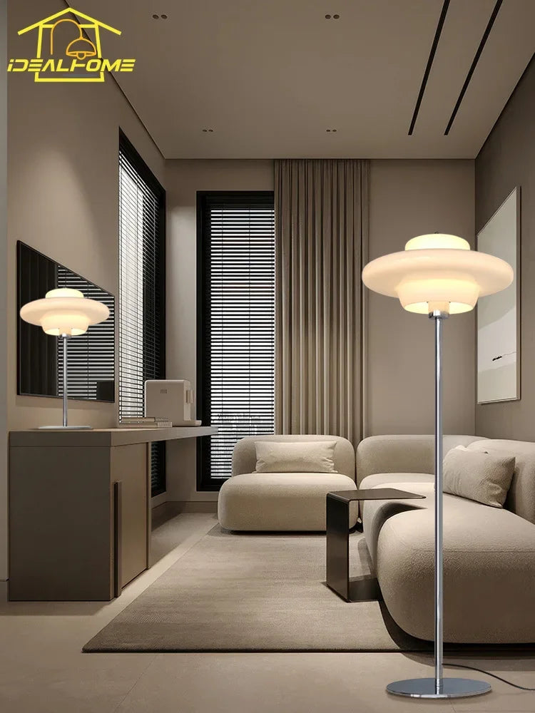DecorBites™ Cream Glass Bauhaus Floor Lamp LED E27 Minimalist UFO Style