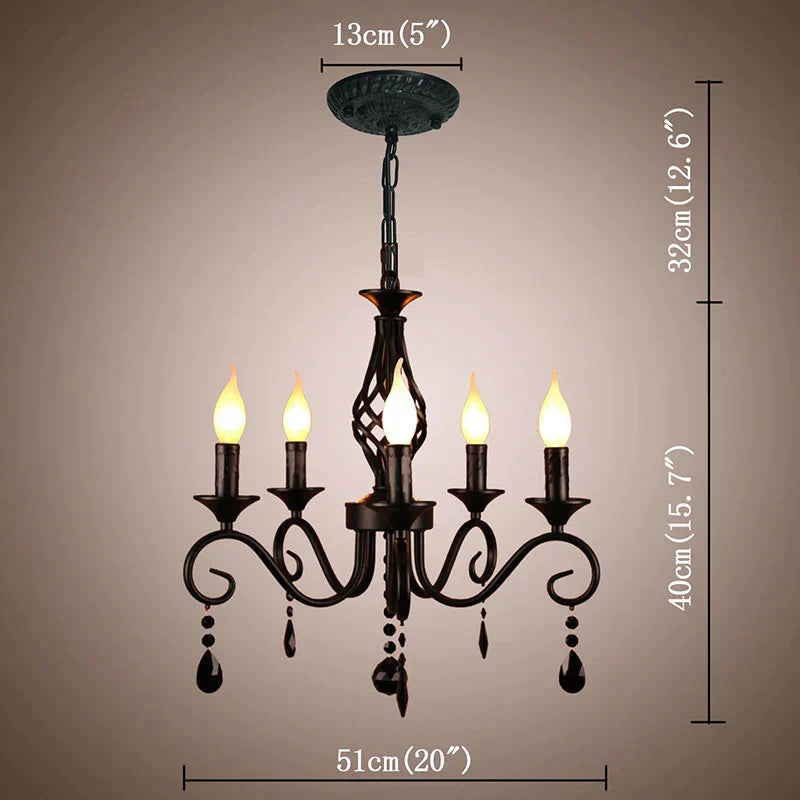 DecorBites™ Crystal Black Chandelier: Elegant Iron Ceiling Light for Bedroom, Dining Room, Study & Children's Room