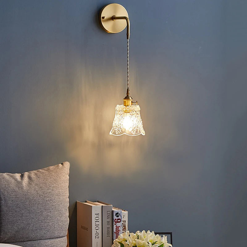 Nordic Flower Glass Pendant Light in Polished Copper