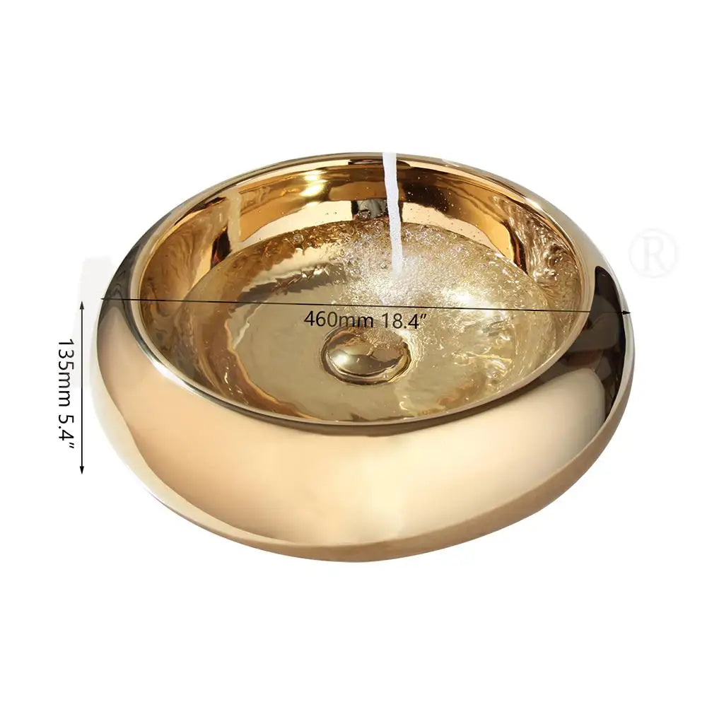 DecorBites™ Golden Plated Round Ceramic Luxury Bath Mixer Set with Brass Faucet & Pop Drain