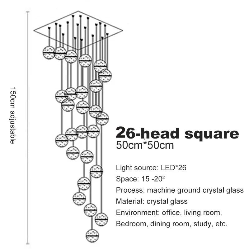 DecorBites™ Crystal Ceiling Chandelier for Staircase & Hallway, Elegant Long Cable Pendant Light