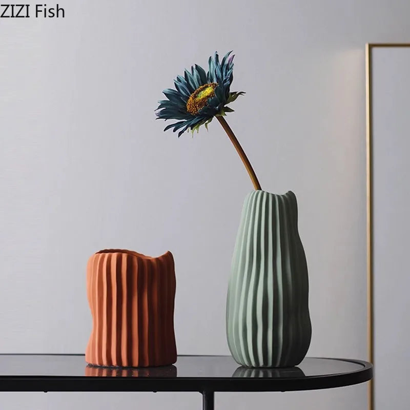 DecorBites™ Irregular Ceramic Vase for Modern Floral Arrangement & Room Decor