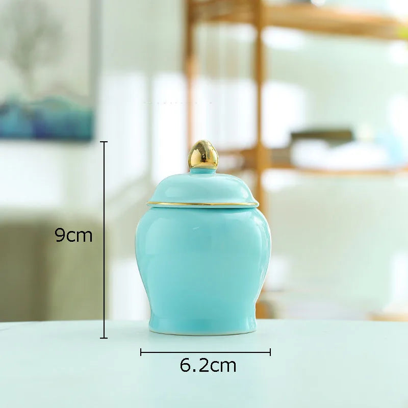 DecorBites™ Gold Tea Canister Ceramic Storage Jar with Lid for Desk Decoration
