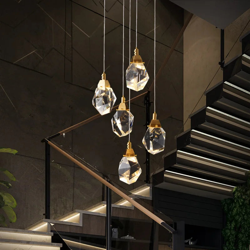 DecorBites™ Diamond Crystal Chandelier Staircase LED Large Living Room Hall Lighting