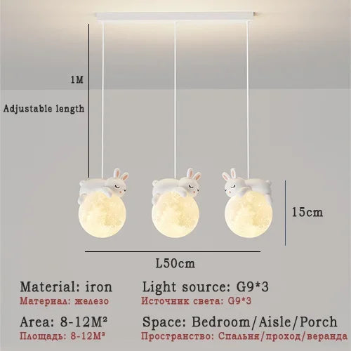 ثريات غرف الأطفال LED من DecorBites™ بتصميم دب أبيض وأرنب، مصباح معلق زجاجي لجانب السرير