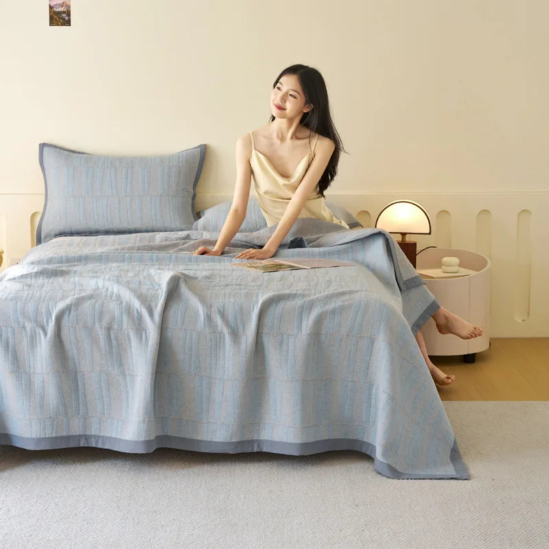DecorBites™ Cotton Three-Layer Towel Blanket with Pillow - Summer Cool Quilt