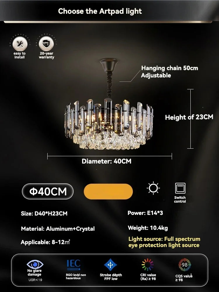 نجفة سقف كريستال ذهبية من DecorBites™: إضاءة LED متدلية عصرية فاخرة لديكور المنزل