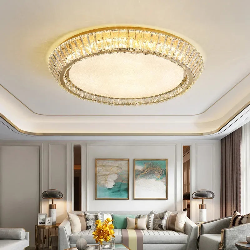 مصباح سقف LED من الكريستال الذهبي من DecorBites™ لغرفة الطعام والمعيشة
