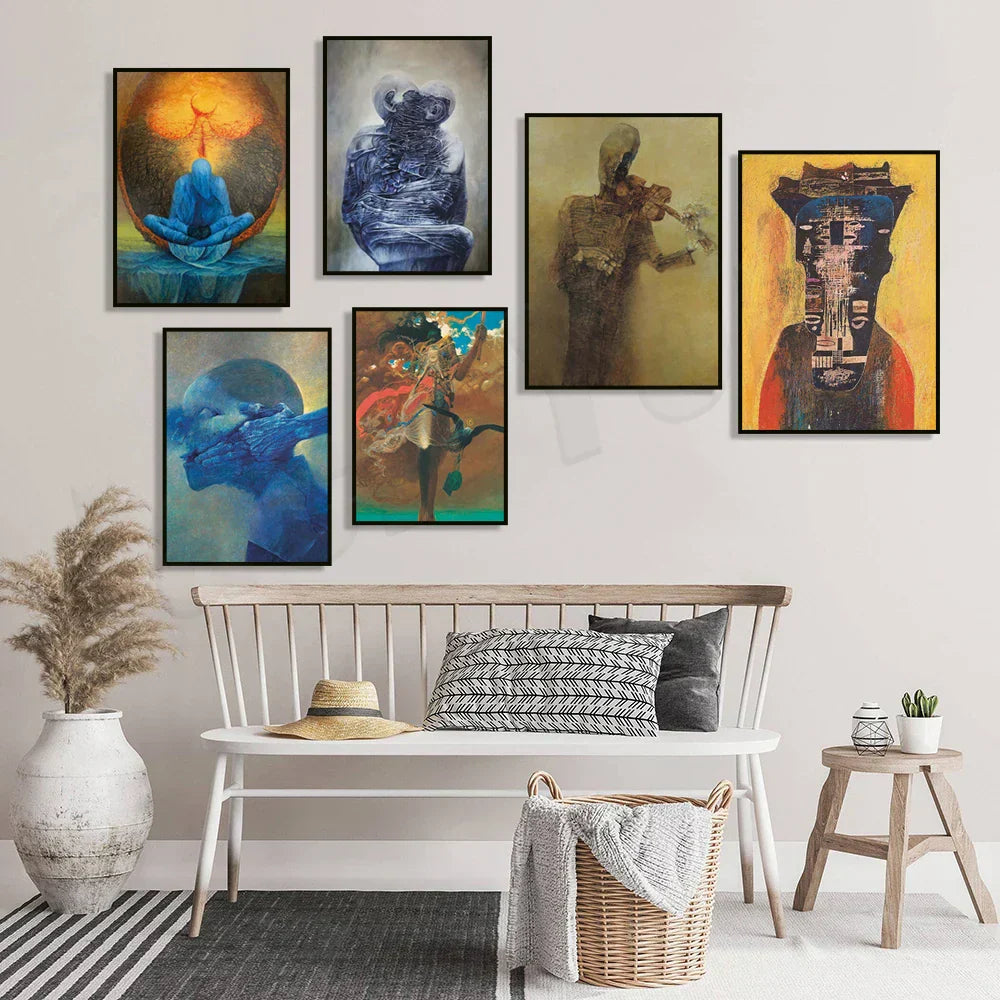 DecorBites™ Beksinski Prints: Surreal Gothic Art Poster, Psychedelic Characters, Polish Surrealism