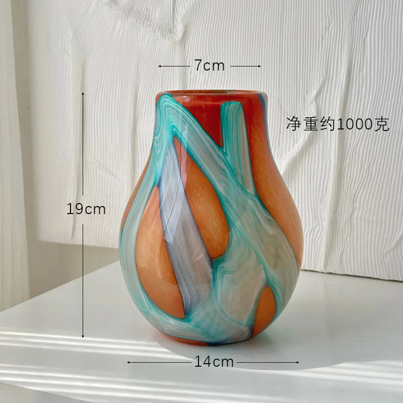 DecorBites™ Irregular Geometric Graffiti Glass Vase for Floral Arrangement and Home Decoration
