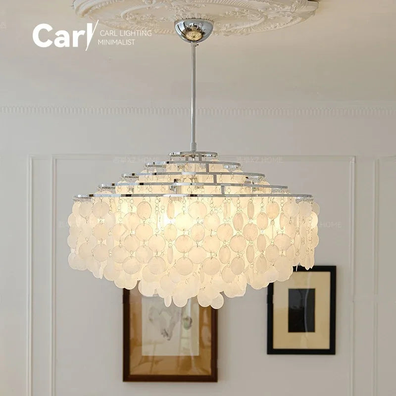 Modern Shell Pendant Chandelier in Gold or Chrome