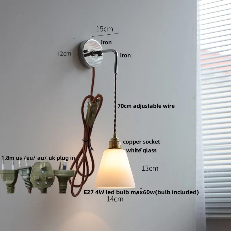 DecorBites™ Ceramic Canopy LED Wall Lamp, Adjustable Wire, Pull Chain Switch