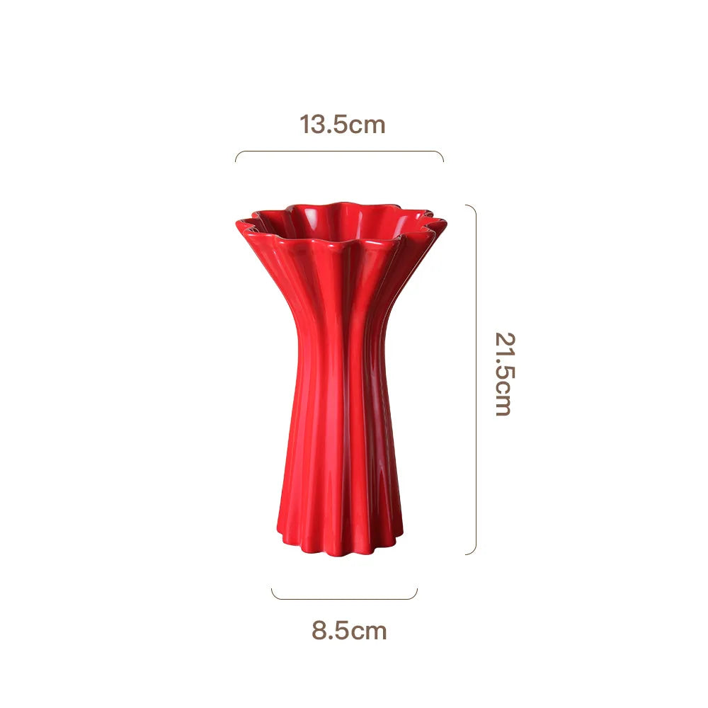 DecorBites™ Geometric Fold Pattern Ceramic Vase Red Floral Arrangement Terrarium Home Decor