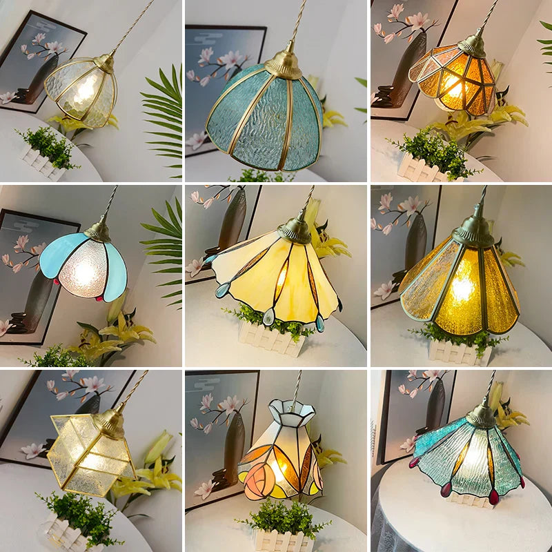DecorBites™ مصباح معلق زجاجي عتيق من النحاس، قابل للتعديل بتقنية LED لغرفة الطعام والمطبخ