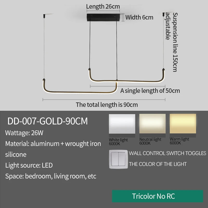 Modern Gold Linear LED Pendant Light