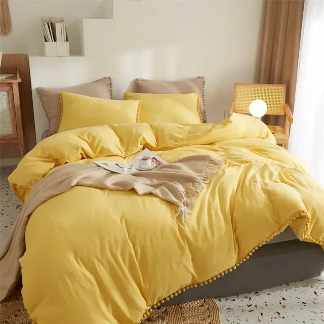 DecorBites™ Furball Tassel Duvet Cover Set - Luxury Bedding - King Queen Twin Full Sizes