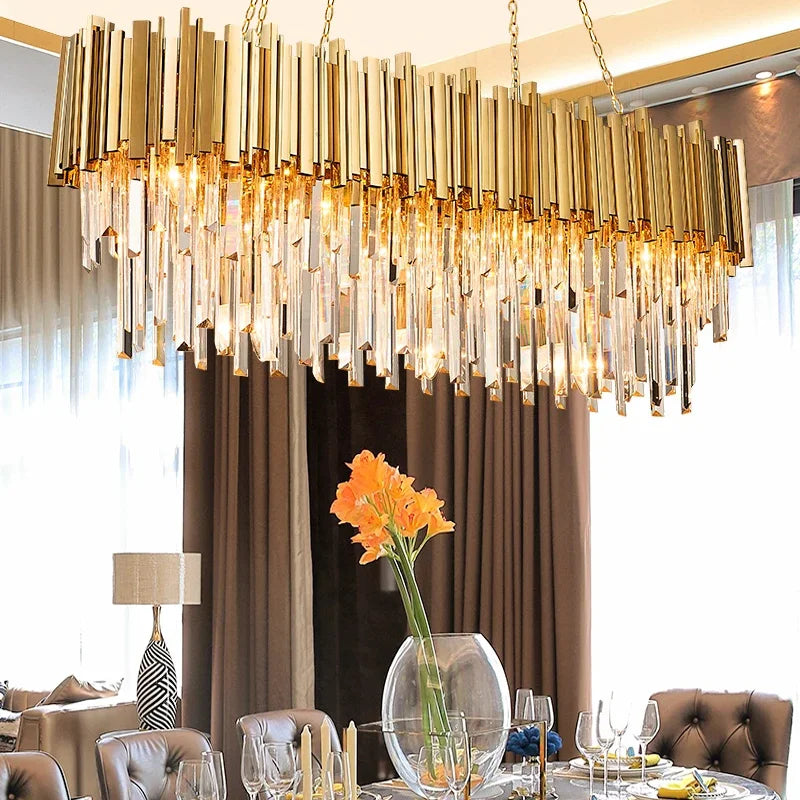 DecorBites™ ثريا كريستال ذهبية: إضاءة LED متدلية فاخرة وعصرية لديكور غرف المعيشة والطعام والنوم