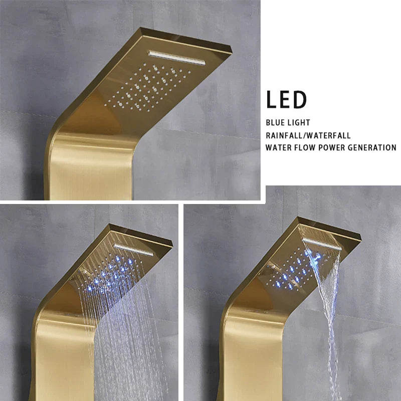 نظام دش إضاءة LED زرقاء من DecorBites™ مع شاشة عرض درجة الحرارة، عمود تدليك، شلال مطري