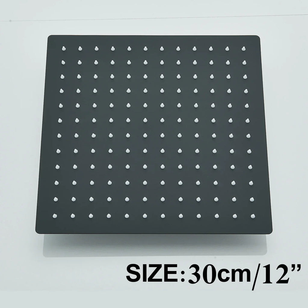 DecorBites™ 12" Matte Black Rainfall Shower Head Set with Shower Arm