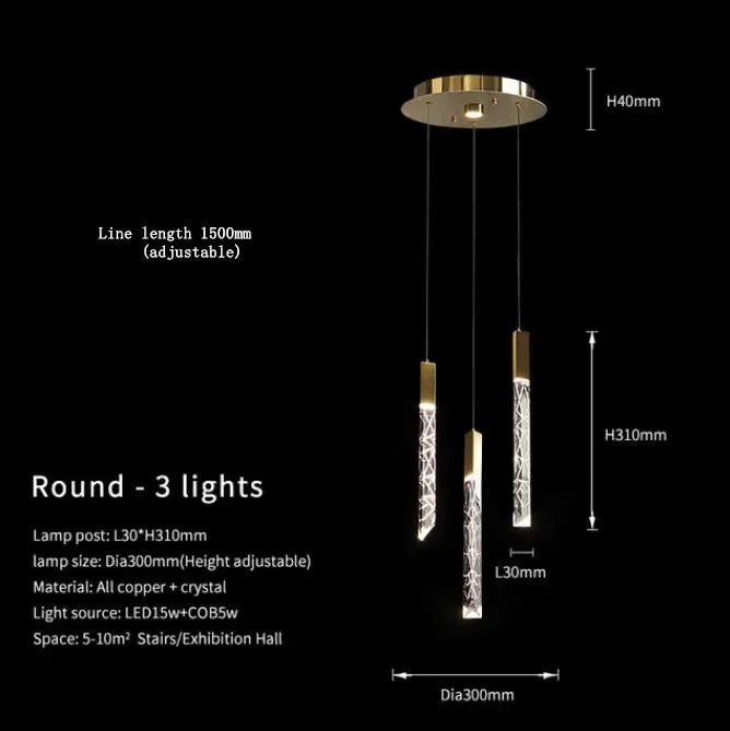 DecorBites™ ثريا ذهبية كريستال LED لغرفة المعيشة الحديثة في الدور العلوي/السلالم