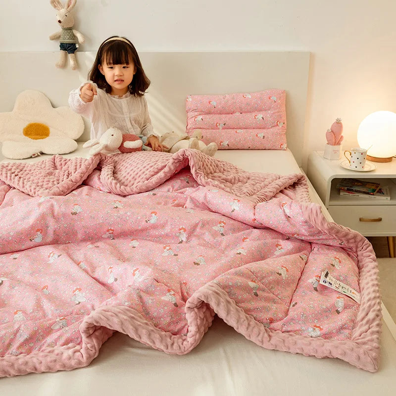 DecorBites™ Cotton Floral Double Quilt | Retro Soothe Doudou Bedding Blanket