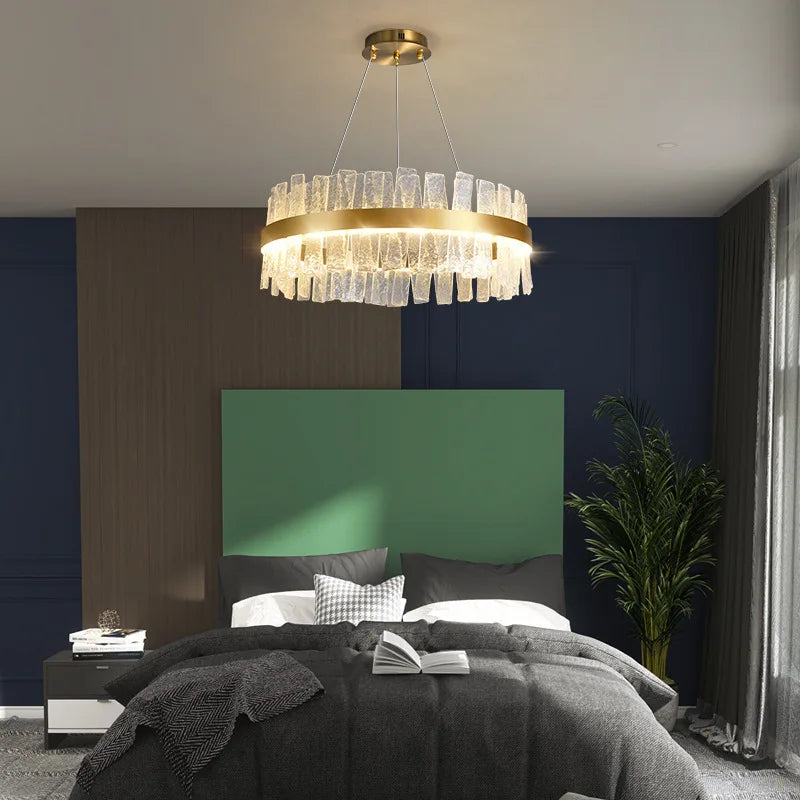 DecorBites™ ثريا كريستال ذهبية متدلية بتقنية LED - إضاءة زجاجية عصرية فاخرة