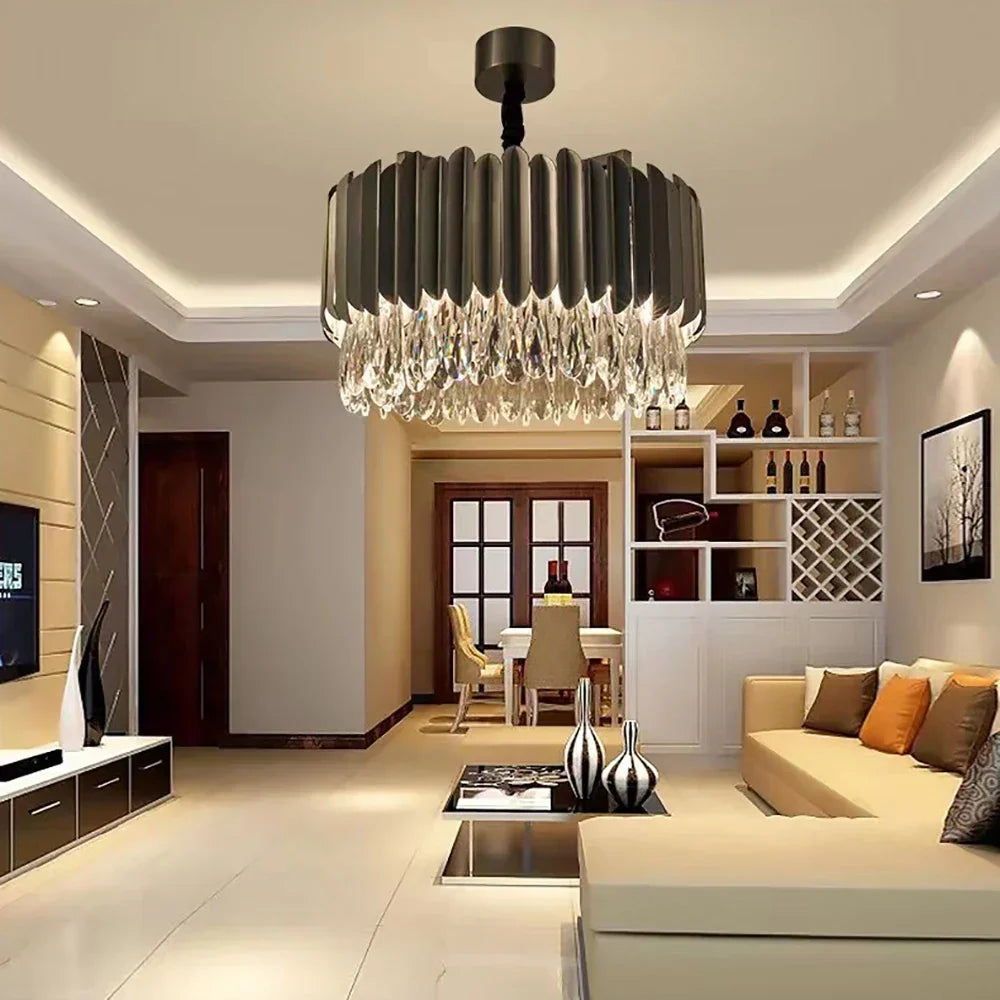 DecorBites™ Crystal 2024 Ceiling Chandeliers: Modern Dimmable LED Round Lamps Black