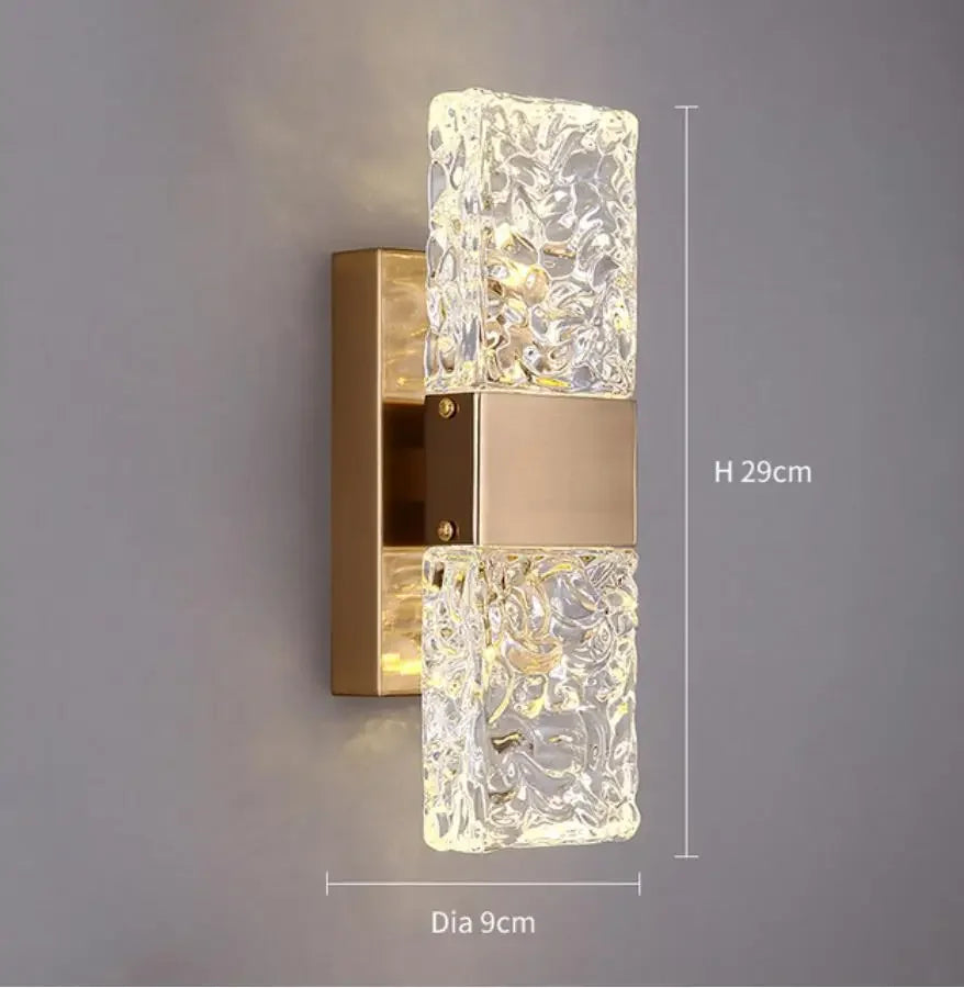 DecorBites™ مصباح حائط زجاجي كريستالي ذهبي لديكور غرف النوم الفاخرة