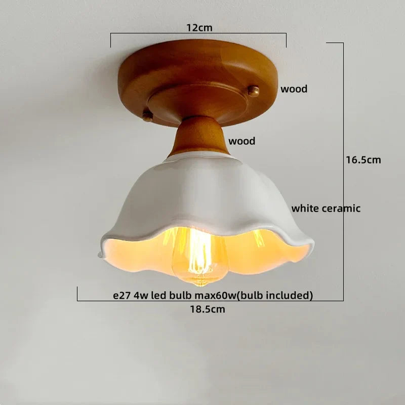 DecorBites™ مصباح سقف LED زجاجي أخضر، مصابيح سقف اسكندنافية من الخشب والنحاس