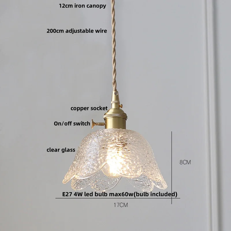 DecorBites™ Amber Glass LED Pendant Light Fixture Nordic Modern Copper Hanging Lamp