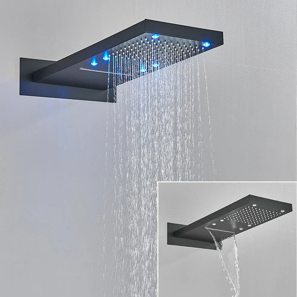 DecorBites™ رأس دش شلال LED مقاس 54*22 سم، صنبور حمام مربع يثبت على الحائط