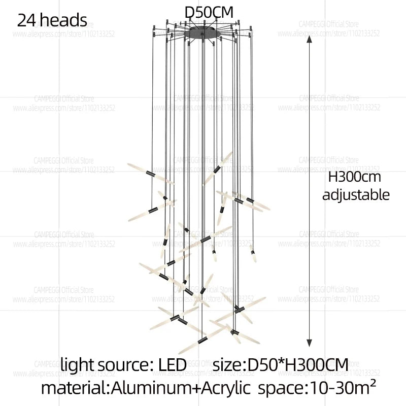 Modern Black Multi-Light Stairwell Pendant Light