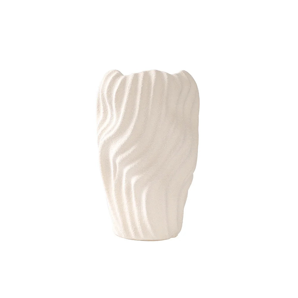 DecorBites™ Irregular Wavy Patterns Ceramic Vase White Pot Home Decoration