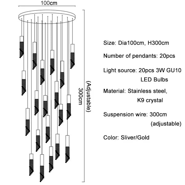 DecorBites™ Crystal LED Chandelier: Modern Luxury Staircase Hanging Fixture for Indoor Spaces