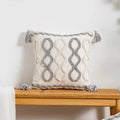 DecorBites™ Geometric Tufted Tassel Cushion Cover White Grey Bohemian Decor Pillow Cover