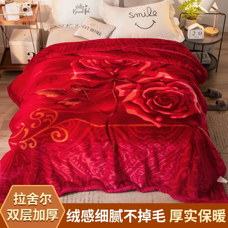 DecorBites™ Winter Raschel Blanket: Double Layered Warm Flannel Bedding Blanket