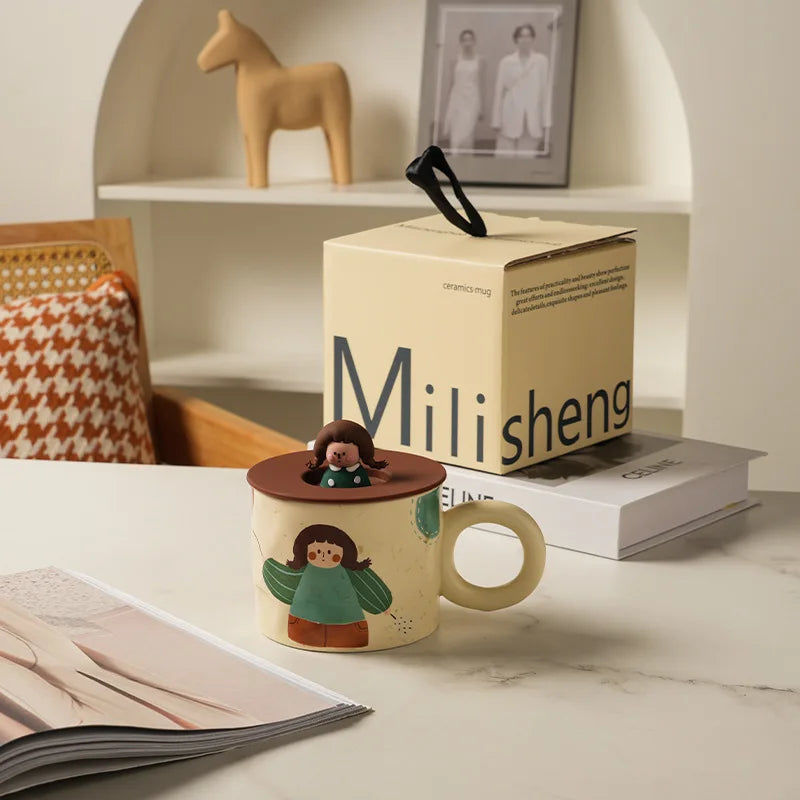 كوب قهوة سيراميك إبداعي من DecorBites™ مع غطاء للأزواج