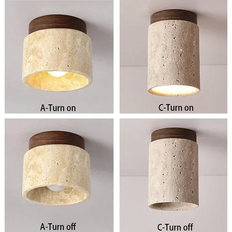 Modern Travertine Stone Pendant Light in White