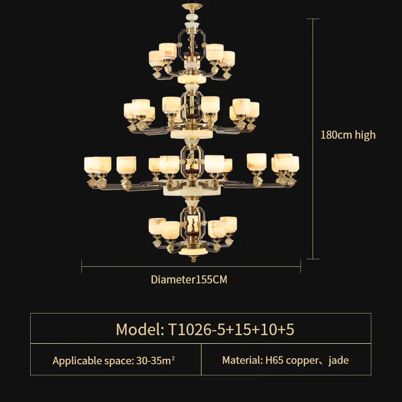 DecorBites™ Copper Jade Duplex Chandelier: Chinese Villa Hall Lighting for Hotel Lobby & Living Room