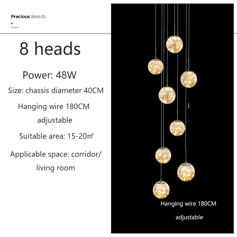 Modern Glass Bubble Staircase Pendant Chandelier