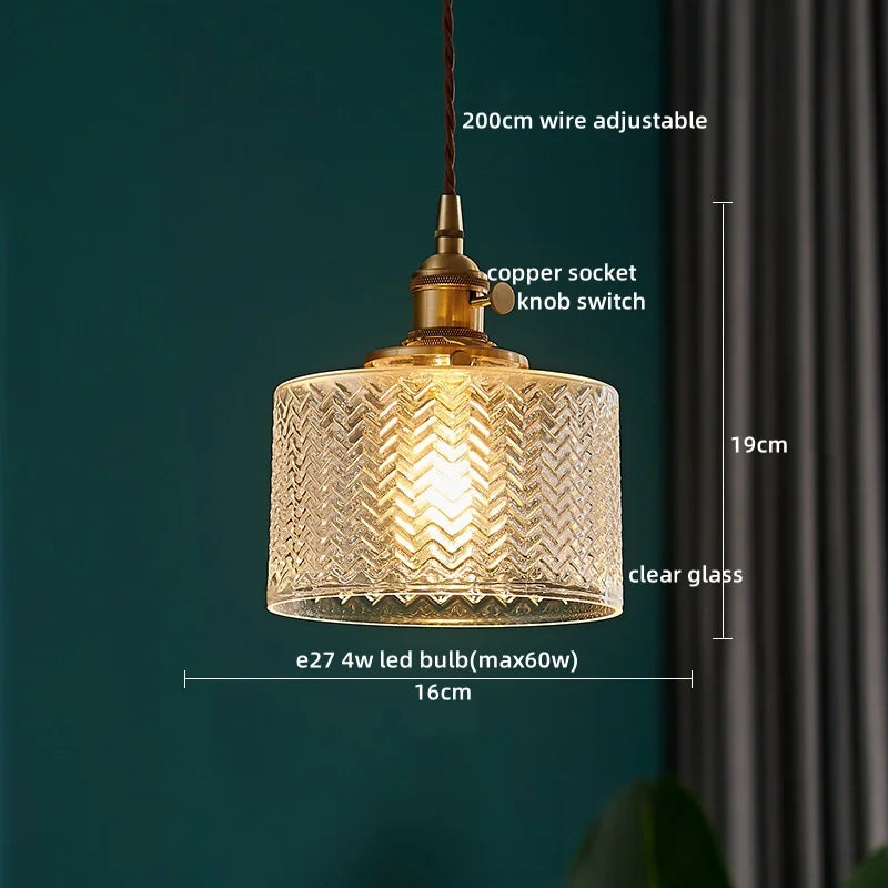 مصباح تعليق LED من DecorBites™ بتصميم ياباني، مصابيح تعليق زجاجية نحاسية