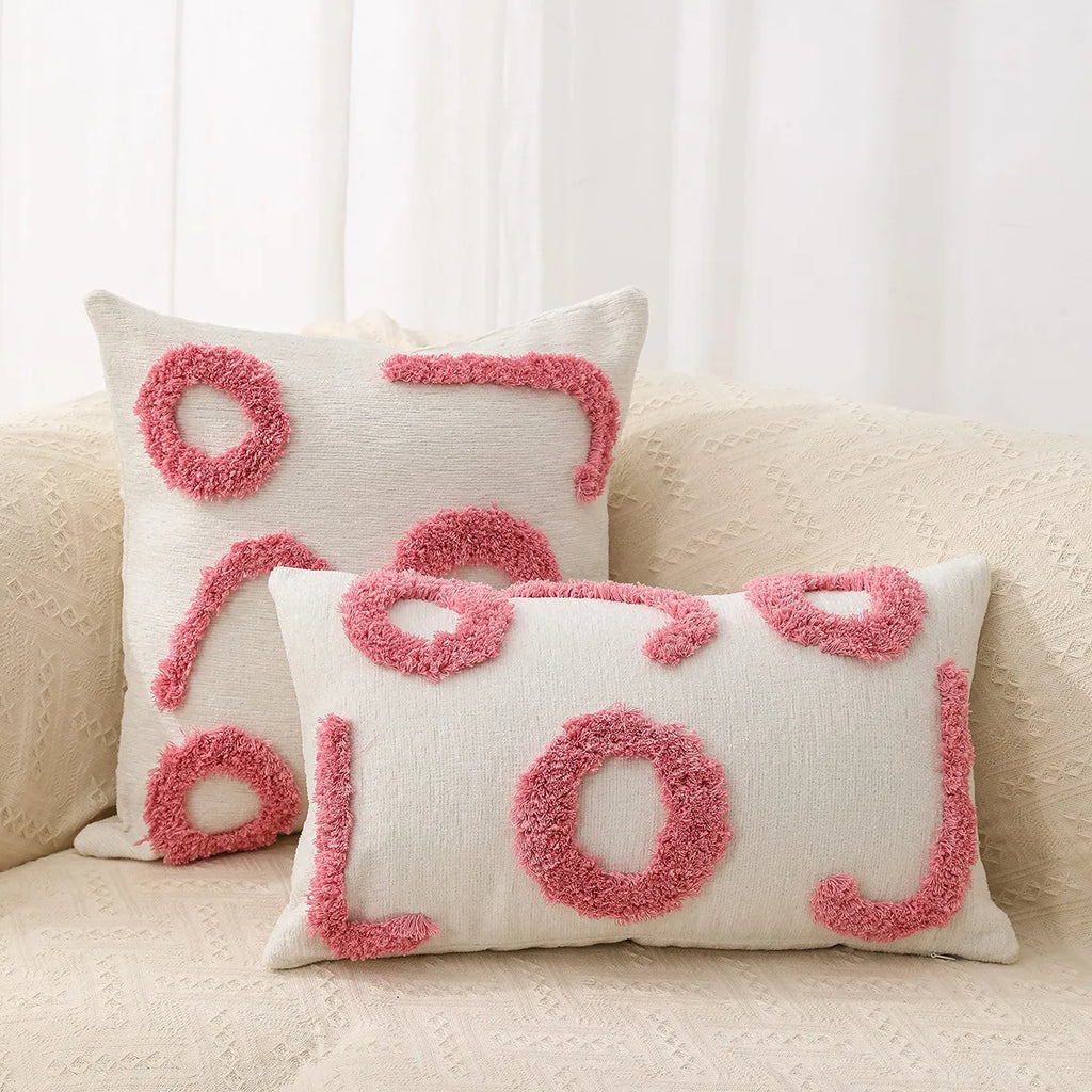 DecorBites™ Geometric Chenille Embroidered Pillow Covers Boho Moroccan Style Decor