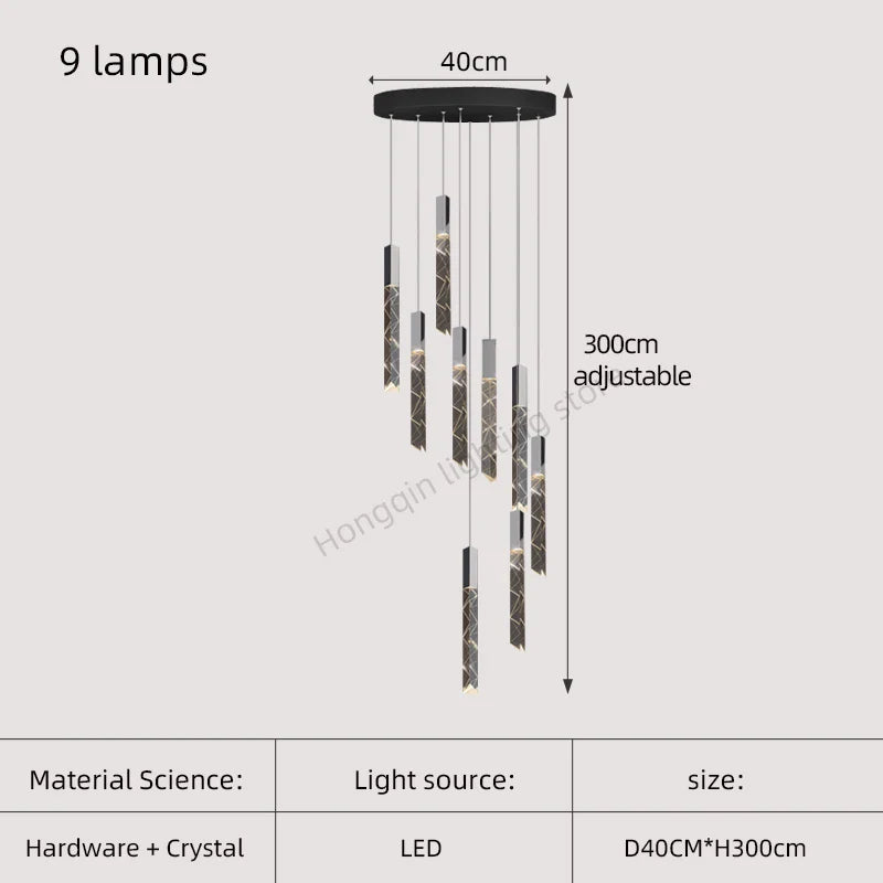 ثريا كريستال ذهبية على شكل درَج من DecorBites™ إضاءة LED متدلية فاخرة إضاءة داخلية فاخرة