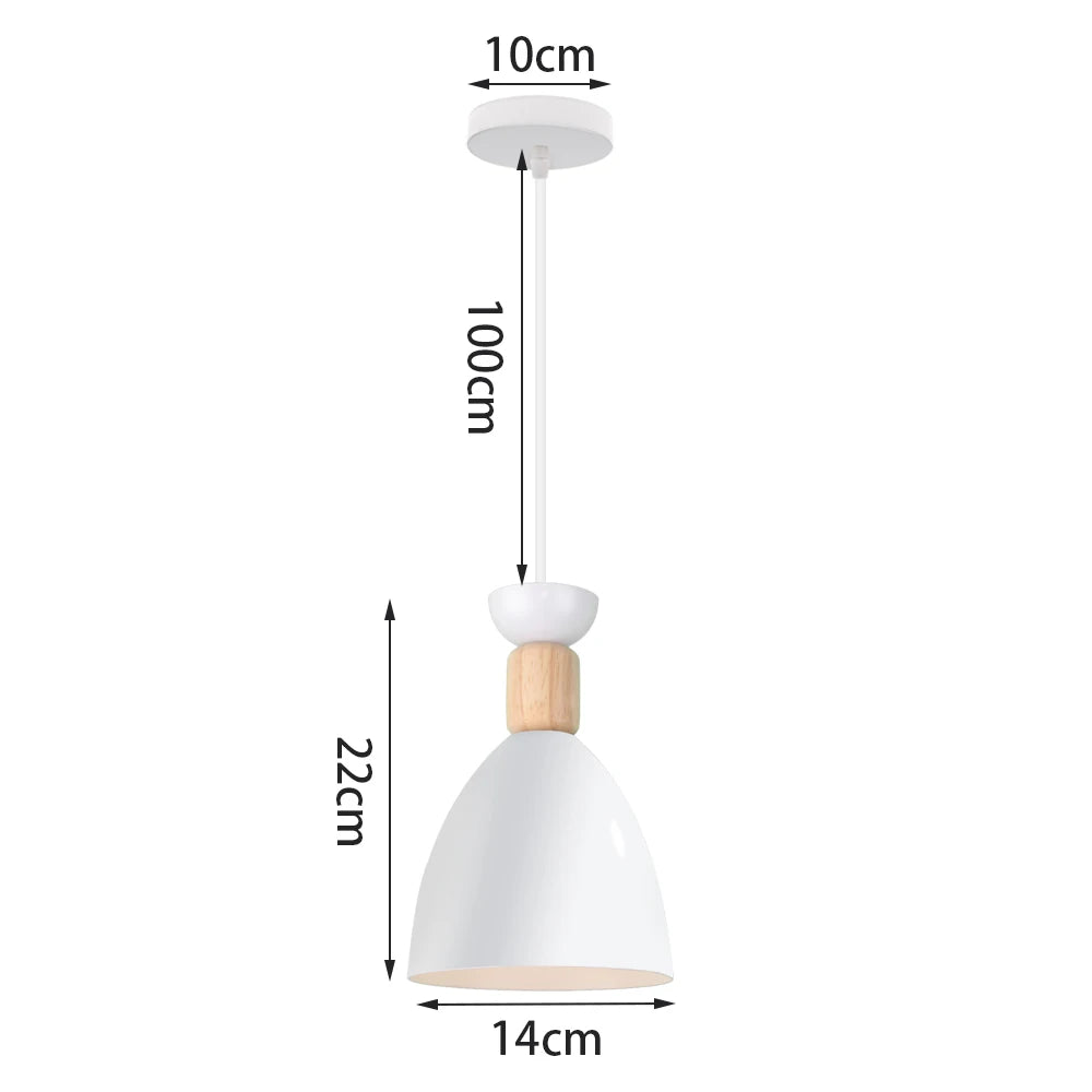 Nordic White Iron Pendant Light With Wood Accent
