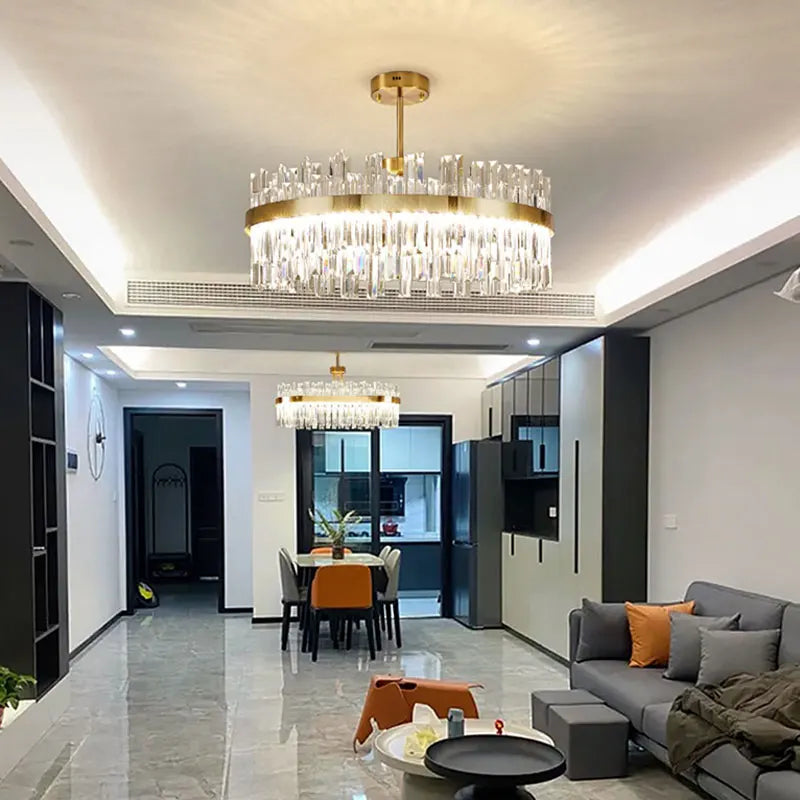 DecorBites™ Crystal Chandelier: Nordic Light Luxury Round Pendant for Living & Dining Rooms